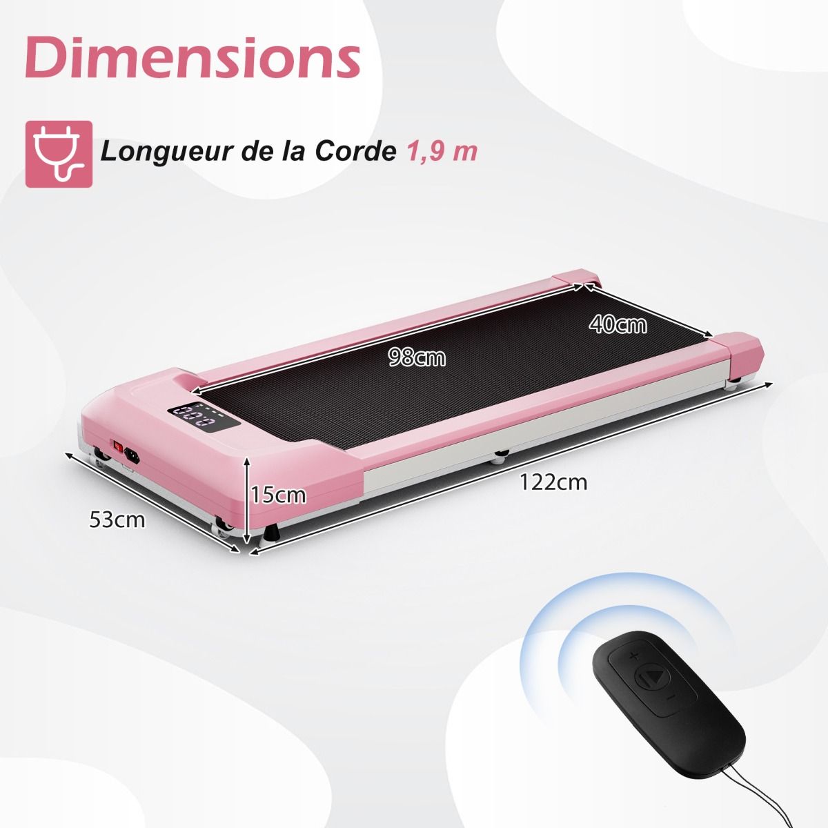 Tapis de Course Mince Tapis de Jogging avec Capacité de 120 Kg Télécommande et Écran Led Inclinable à Roulettes Tapis de Course à Glisser Gris/Noir...