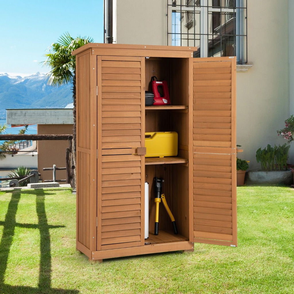 Abri de Jardin En Bois 160 Cm Toit en Asphalte 2 Portes Verrouillables avec Loquet Armoire Cabane en Sapin Pré-Huilé Imperméable 3 Étagères Amovibl...