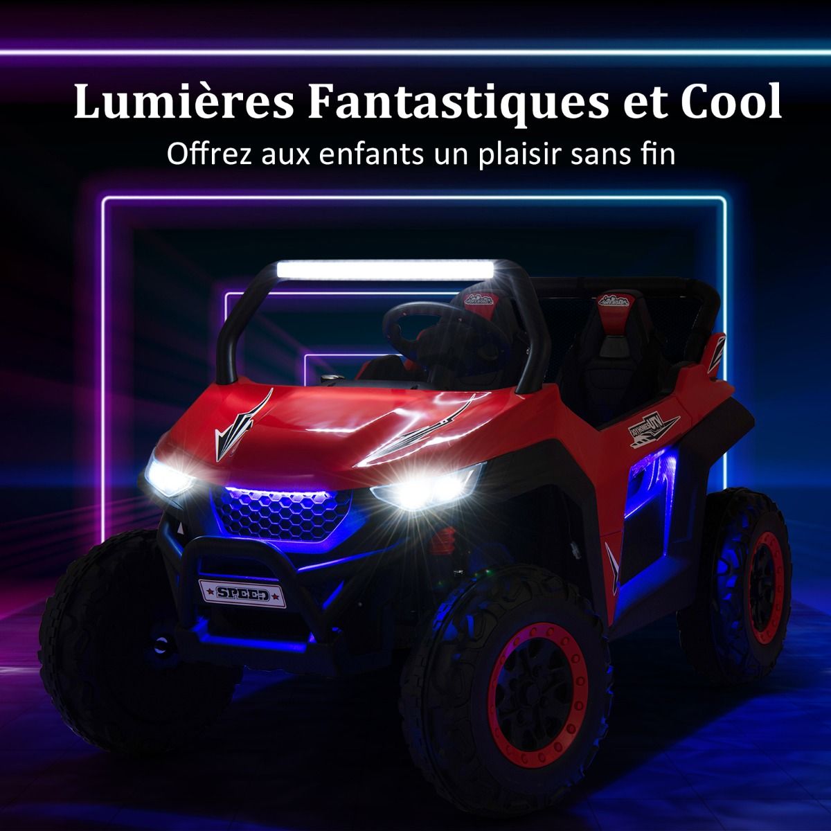 Voiture électrique Enfant 12 V Télécommande pour 3-8 Ans 2 Vitesses Ressort de Suspension Charge 59KG 118x74x71CM Noir/Rose/Rouge