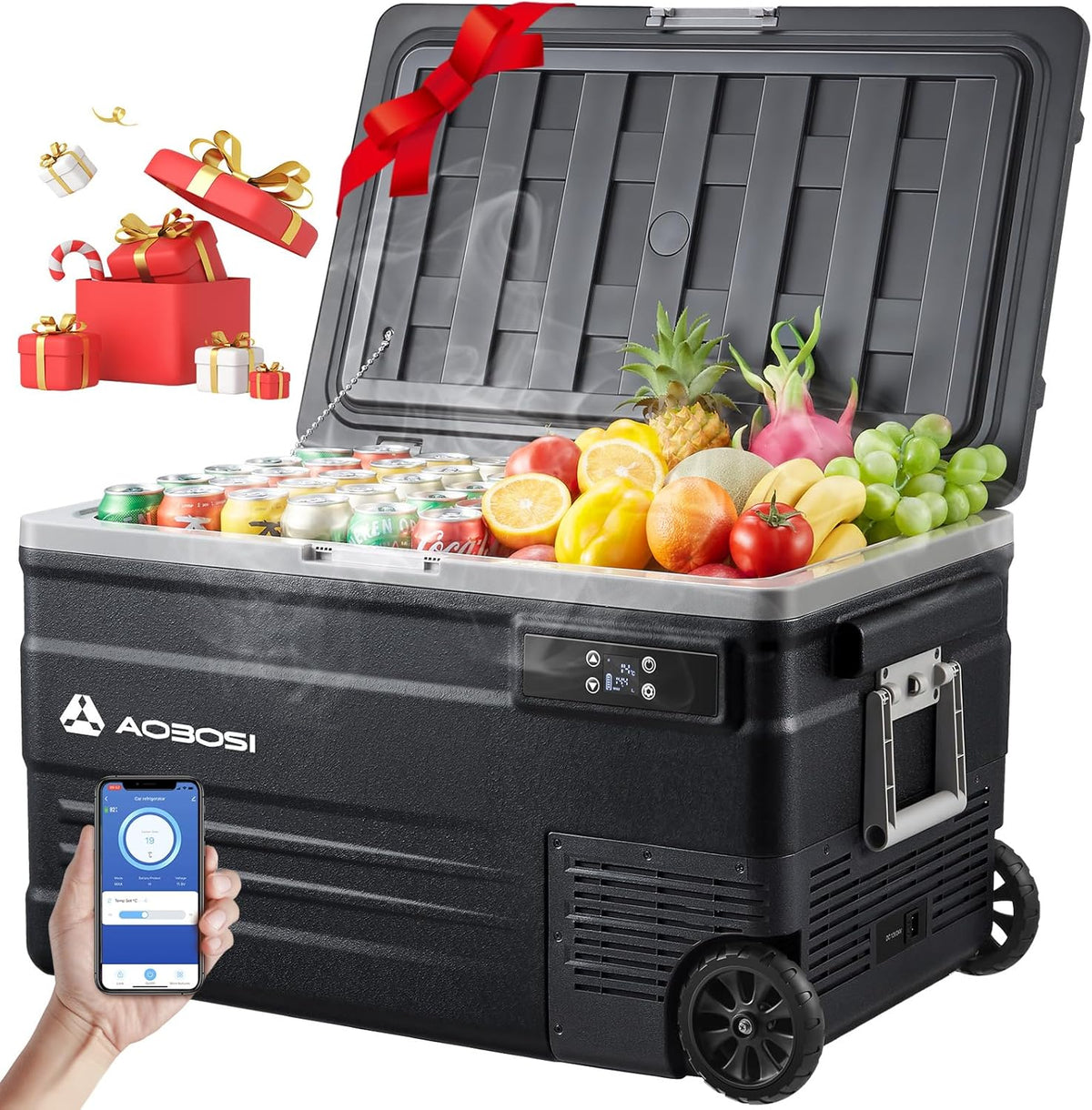 AAOBOSI 45L Glacière à Compresseur, Glaciere Électrique -20℃ à 20℃, Frigo Camion APP&Bouton Contrôle, 12/24V DC et 100-240V AC Glaciere Camping Pou...