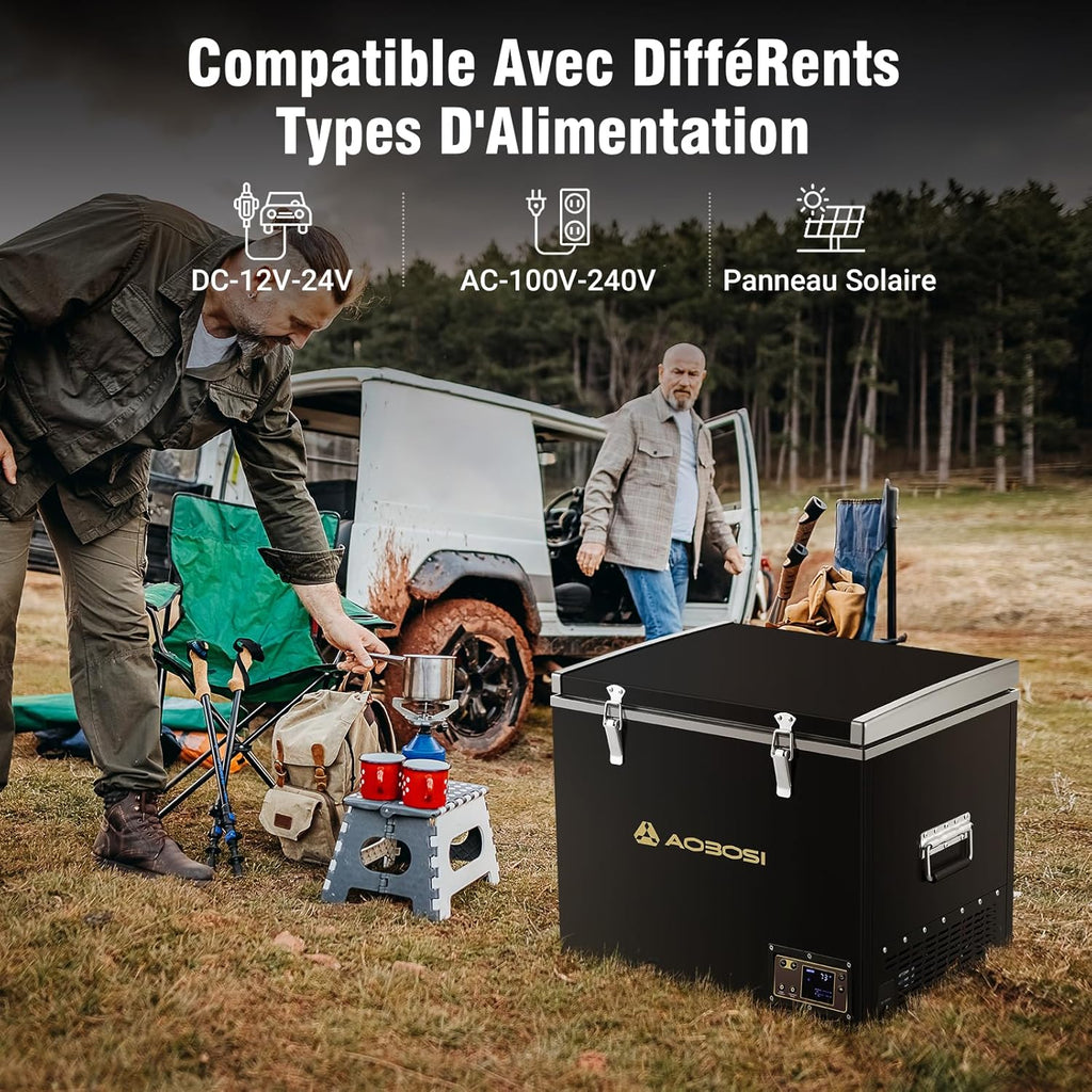 AAOBOSI 45L Glacière à Compresseur, Glaciere Électrique -20℃ à 20℃, Frigo Camion APP&Bouton Contrôle, 12/24V DC et 100-240V AC Glaciere Camping Pou...