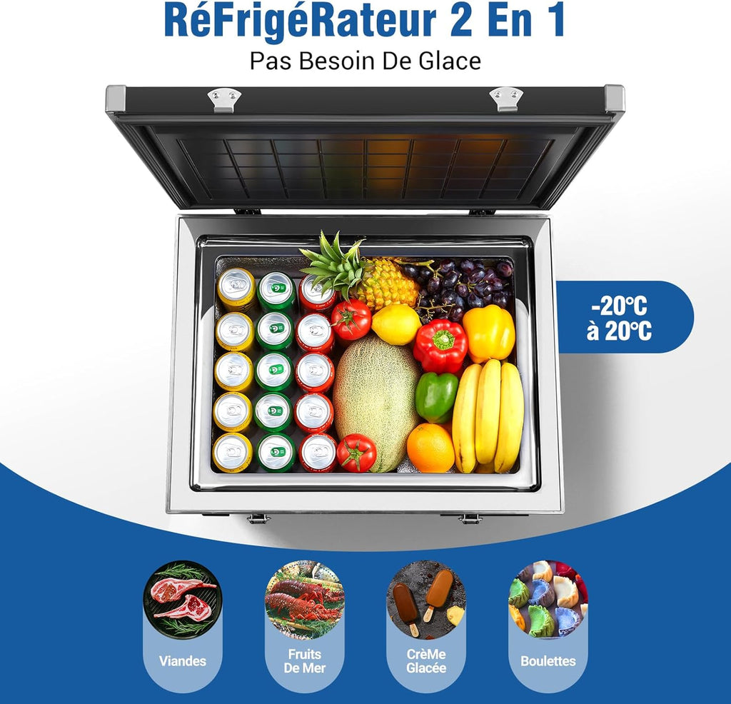 AAOBOSI 45L Glacière à Compresseur, Glaciere Électrique -20℃ à 20℃, Frigo Camion APP&Bouton Contrôle, 12/24V DC et 100-240V AC Glaciere Camping Pou...
