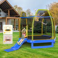 Trampoline Extérieur Ø 223cm avec Toboggan&Echelle avec Filet de Sécurité 2 Portes en U Charge 270kg pour 2-3 Enfants de 3 Ans+ Bleu/Vert