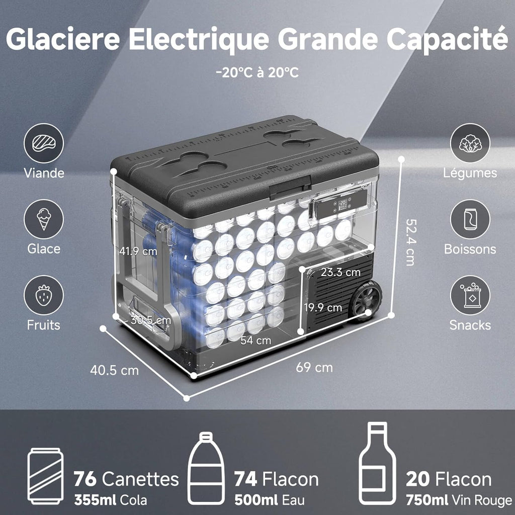 AAOBOSI 45L Glacière à Compresseur, Glaciere Électrique -20℃ à 20℃, Frigo Camion APP&Bouton Contrôle, 12/24V DC et 100-240V AC Glaciere Camping Pou...