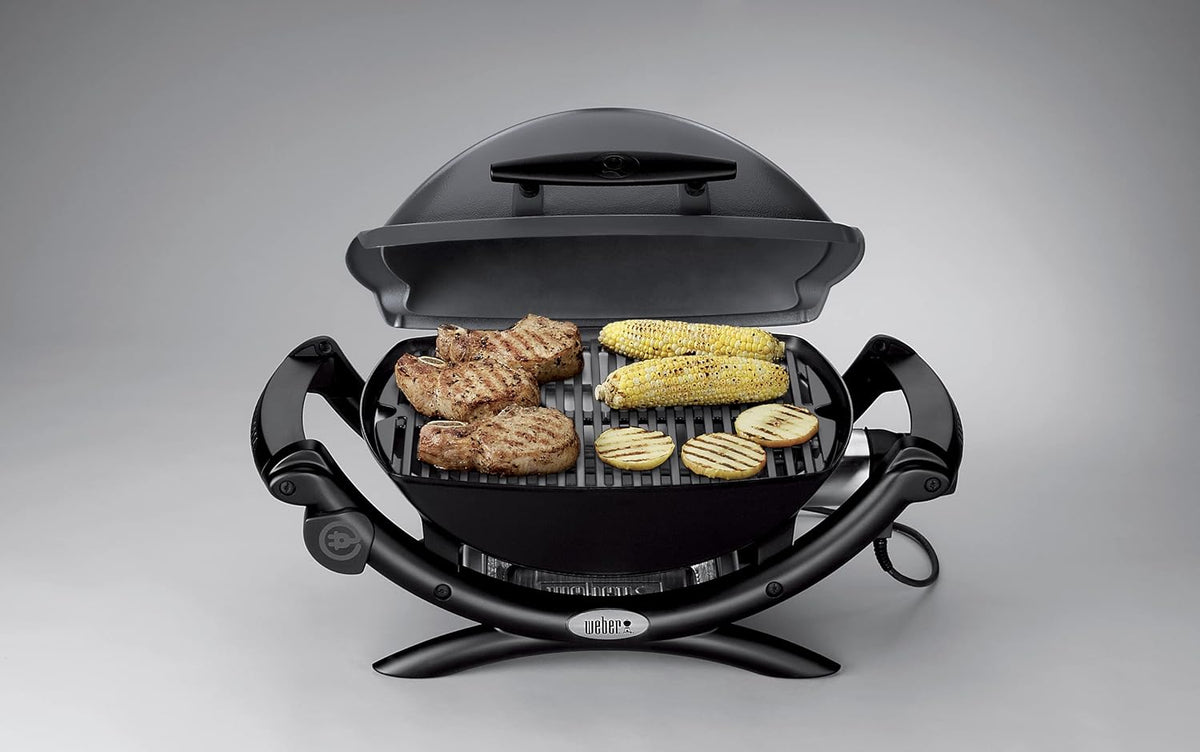 Weber Q1400 Barbecue électrique, surface de cuisson 43 x 32 cm, nomade, grille en fonte émaillée divisée en 2 parties, couvercle et cuve en fonte d...