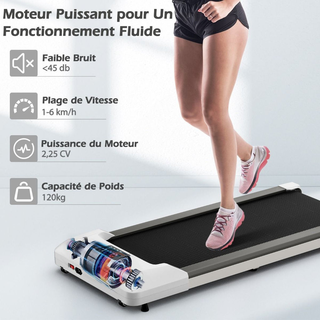 Tapis de Course Mince Tapis de Jogging avec Capacité de 120 Kg Télécommande et Écran Led Inclinable à Roulettes Tapis de Course à Glisser Gris/Noir...