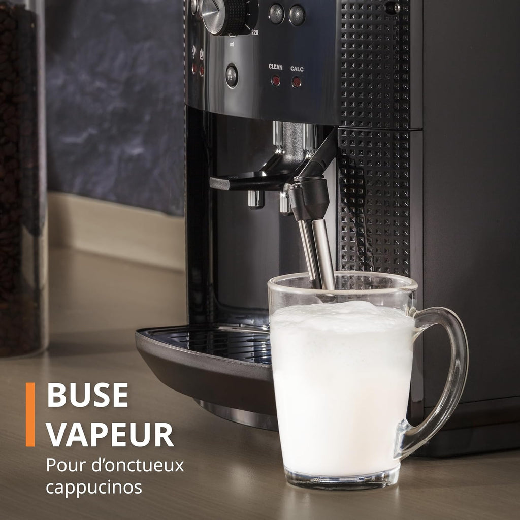 Krups Machine à café grain, 1,7 L, 2 tasses en simultané, Nettoyage automatique, Buse vapeur pour Cappuccino, Cafetière espresso, Essential noire Y...