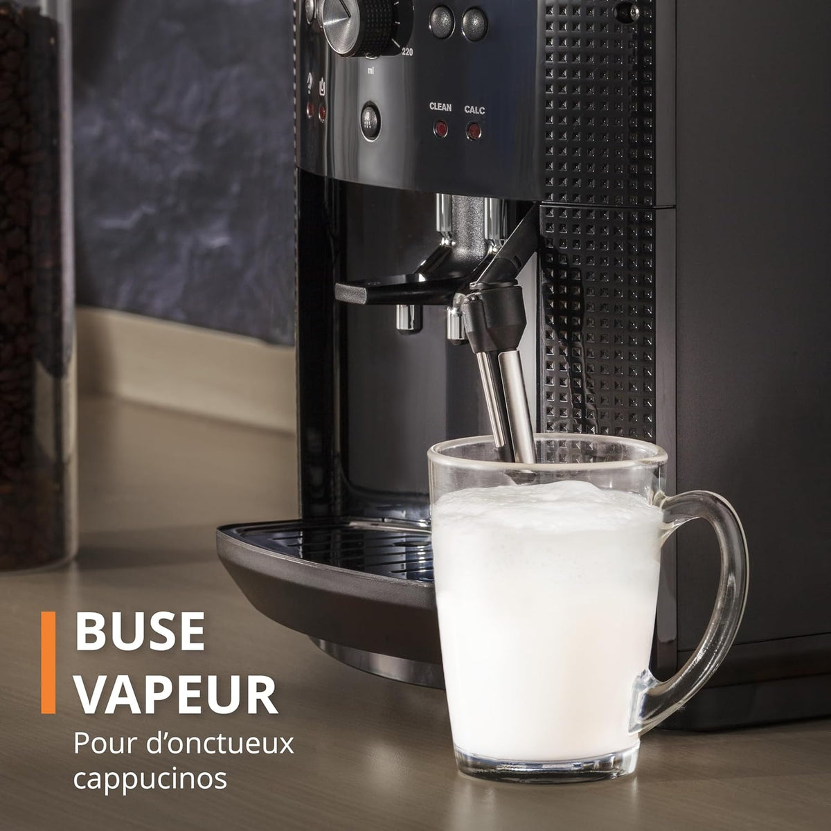 Krups Machine à café grain, 1,7 L, 2 tasses en simultané, Nettoyage automatique, Buse vapeur pour Cappuccino, Cafetière espresso, Essential noire Y...