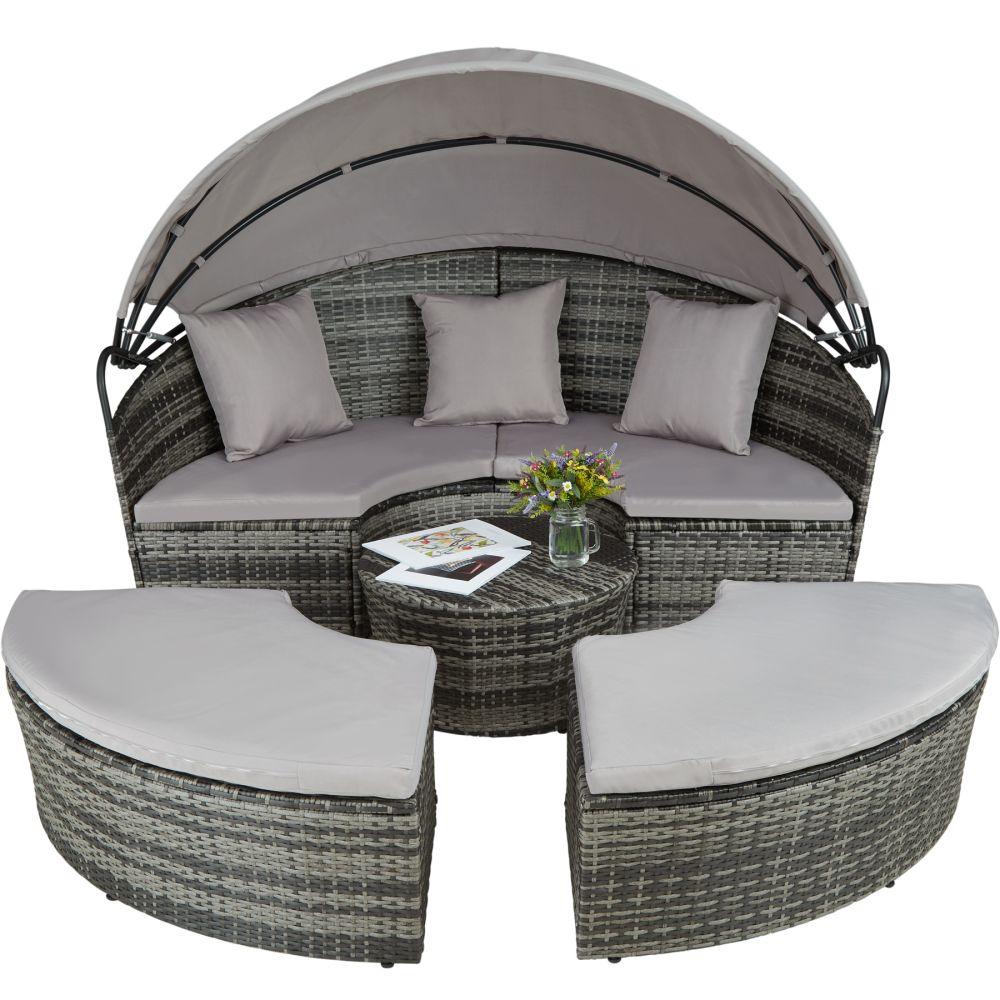 Bain de soleil transat meuble jardin rond modulable gris 2208062