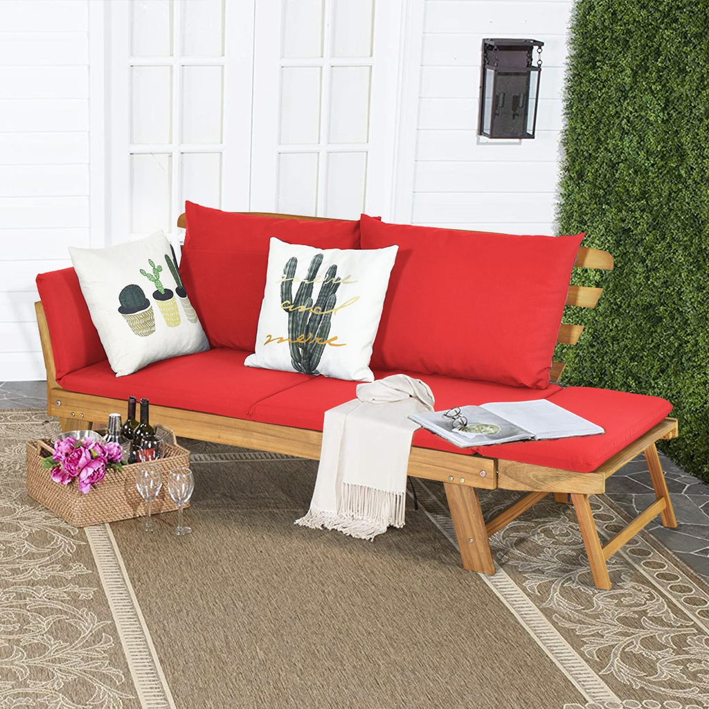 Chaise Longue Convertible avec Coussin Canapé de Jardin 2 en 1 en Bois d’Acacia avec Accoudoir Réglable pour Patio Piscine Jardin Blanc/Gris/Bleu/R...