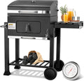 Barbecue Charbon de Bois XL, Chariot à Barbecue, Grill XL à Charbon avec Couvercle, Roues et Thermomètre, Réglable en Hauteur, Grand Barbecue au Ch...