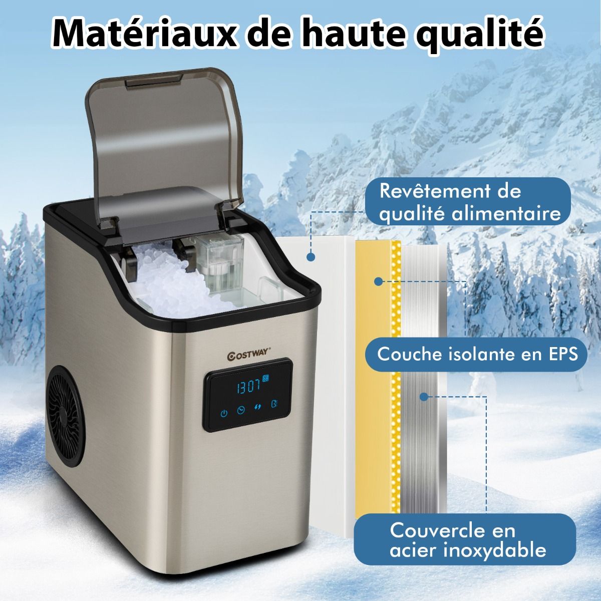Machine à Glaçons 24kg en 24h Panneau de Contrôle Tactile LED
