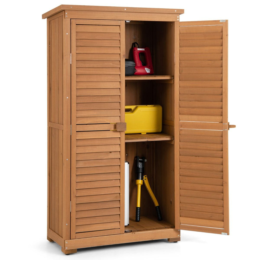 Abri de Jardin En Bois 160 Cm Toit en Asphalte 2 Portes Verrouillables avec Loquet Armoire Cabane en Sapin Pré-Huilé Imperméable 3 Étagères Amovibl...