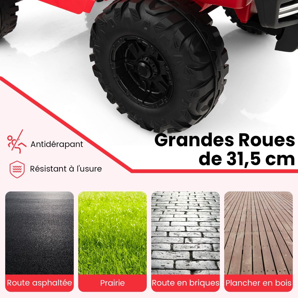 24V Voiture Électrique 2 Places Enfants avec Télécommande 2,4G Musique LED Démarrage Lent 2 Vitesses Charge 35kg pour 3-8 Ans+ Rouge/Rose/Vert