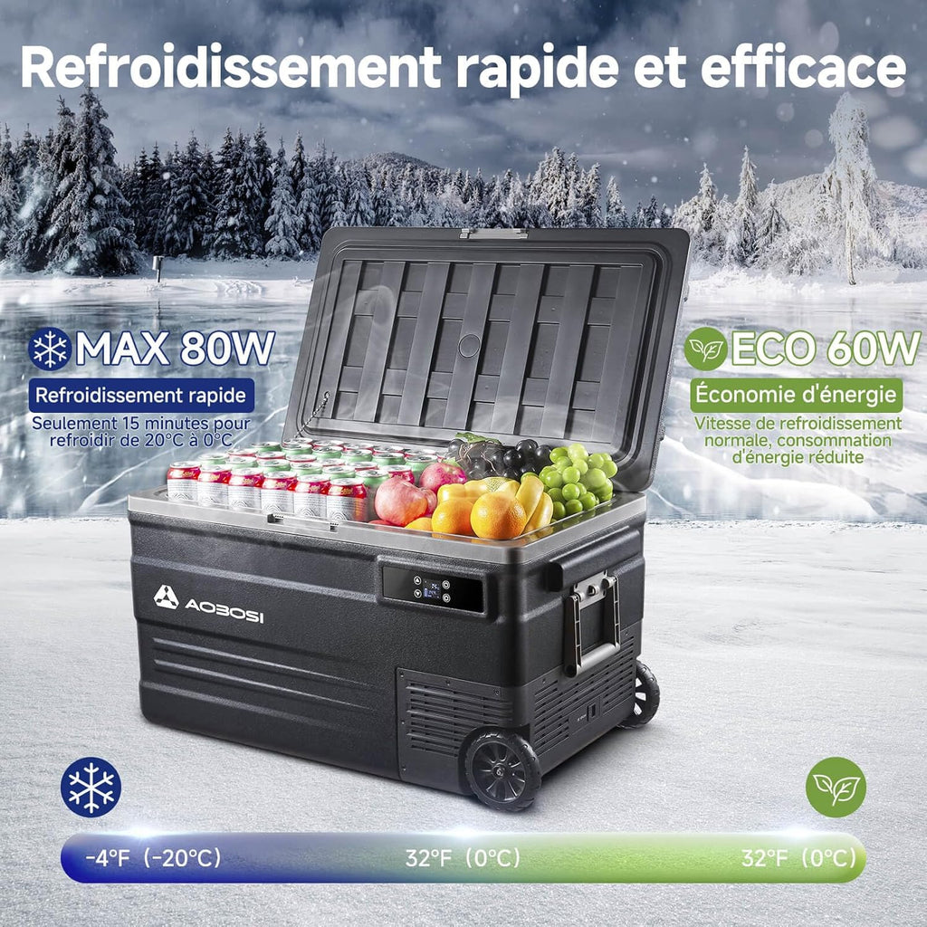 AAOBOSI 45L Glacière à Compresseur, Glaciere Électrique -20℃ à 20℃, Frigo Camion APP&Bouton Contrôle, 12/24V DC et 100-240V AC Glaciere Camping Pou...