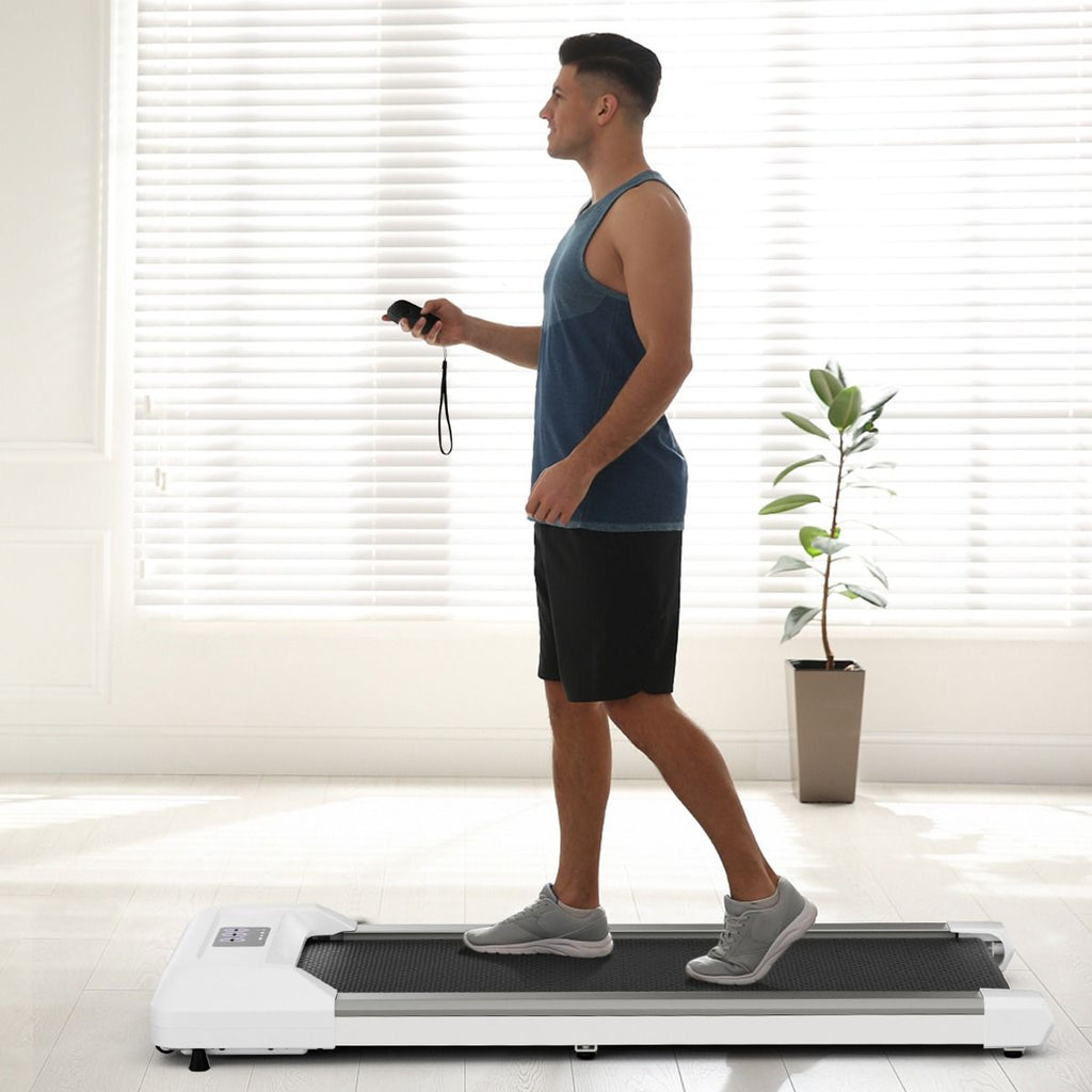 Tapis de Course Mince Tapis de Jogging avec Capacité de 120 Kg Télécommande et Écran Led Inclinable à Roulettes Tapis de Course à Glisser Gris/Noir...