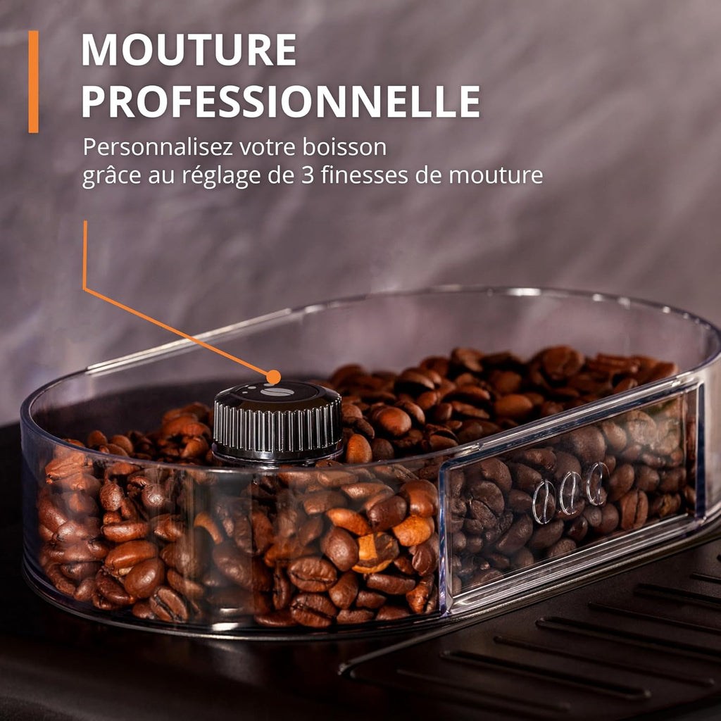 Krups Machine à café grain, 1,7 L, 2 tasses en simultané, Nettoyage automatique, Buse vapeur pour Cappuccino, Cafetière espresso, Essential noire Y...