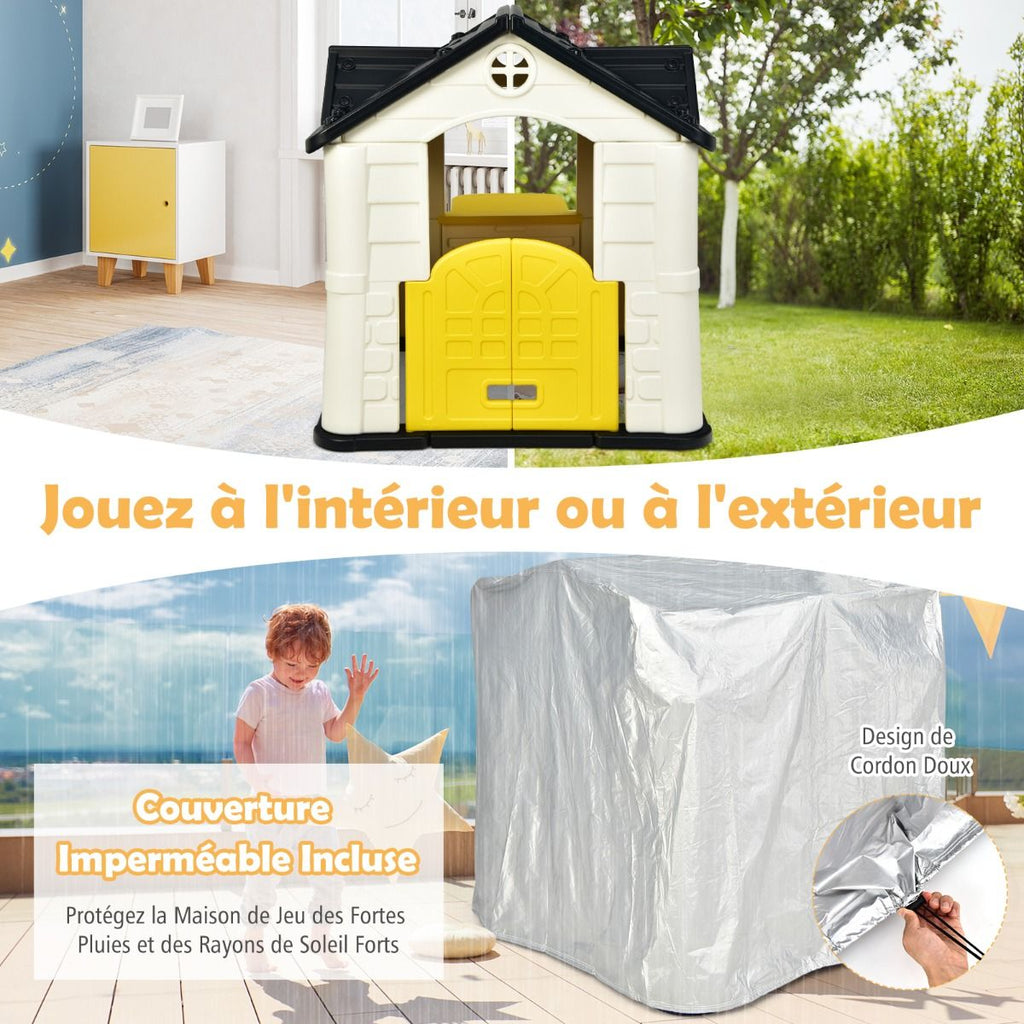 Maison Chef House -Thème Burger Bar - Table de Pique Nique Cabane de Jardin Anti-UV en Plastique 164x124x132 cm Bleu/Rose/Jaune