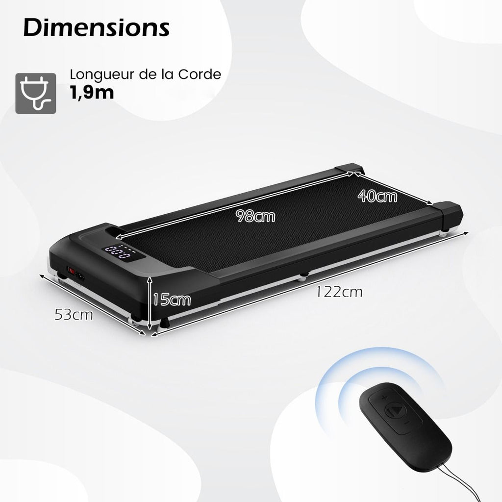 Tapis de Course Mince Tapis de Jogging avec Capacité de 120 Kg Télécommande et Écran Led Inclinable à Roulettes Tapis de Course à Glisser Gris/Noir...