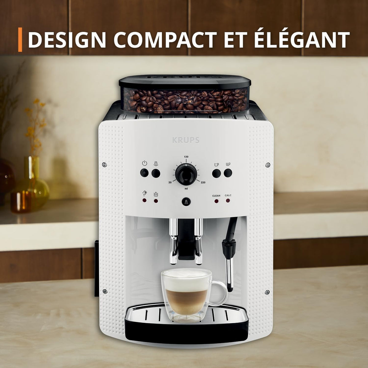 Krups Machine à café grain, 1,7 L, 2 tasses en simultané, Nettoyage automatique, Buse vapeur pour Cappuccino, Cafetière espresso, Essential noire Y...