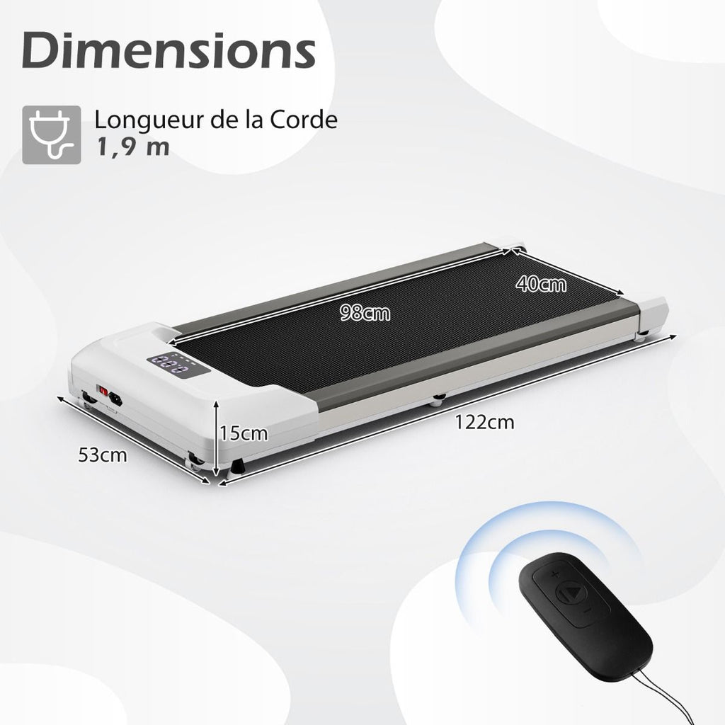 Tapis de Course Mince Tapis de Jogging avec Capacité de 120 Kg Télécommande et Écran Led Inclinable à Roulettes Tapis de Course à Glisser Gris/Noir...