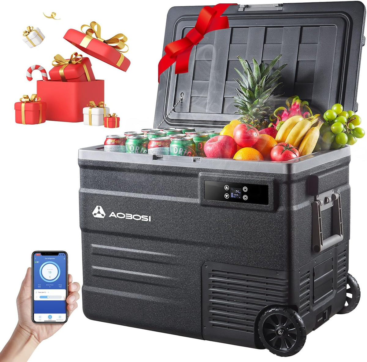 AAOBOSI 45L Glacière à Compresseur, Glaciere Électrique -20℃ à 20℃, Frigo Camion APP&Bouton Contrôle, 12/24V DC et 100-240V AC Glaciere Camping Pou...