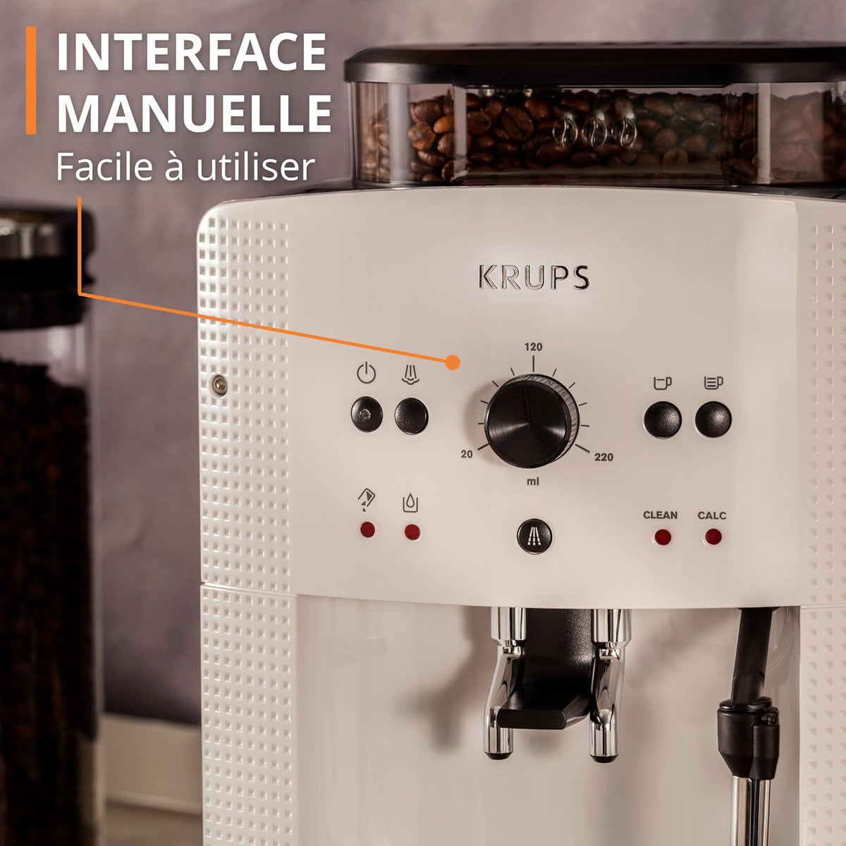 Krups Machine à café grain, 1,7 L, 2 tasses en simultané, Nettoyage automatique, Buse vapeur pour Cappuccino, Cafetière espresso, Essential noire Y...