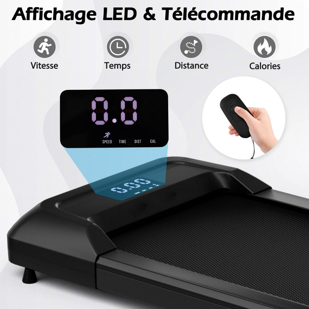 Tapis de Course Mince Tapis de Jogging avec Capacité de 120 Kg Télécommande et Écran Led Inclinable à Roulettes Tapis de Course à Glisser Gris/Noir...