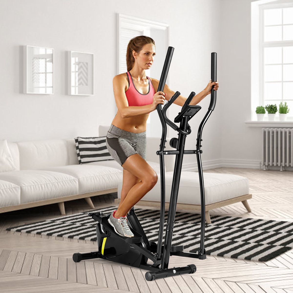 Vélo Elliptique avec 8 Niveaux de Résistance-Masse d'Inertie 2 kg Pouls à la Main Affichage LCD