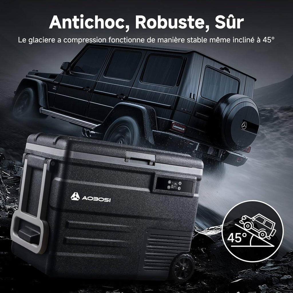 AAOBOSI 45L Glacière à Compresseur, Glaciere Électrique -20℃ à 20℃, Frigo Camion APP&Bouton Contrôle, 12/24V DC et 100-240V AC Glaciere Camping Pou...