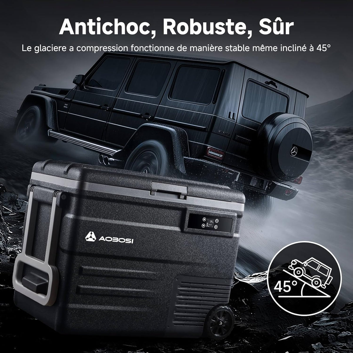 AAOBOSI 45L Glacière à Compresseur, Glaciere Électrique -20℃ à 20℃, Frigo Camion APP&Bouton Contrôle, 12/24V DC et 100-240V AC Glaciere Camping Pou...