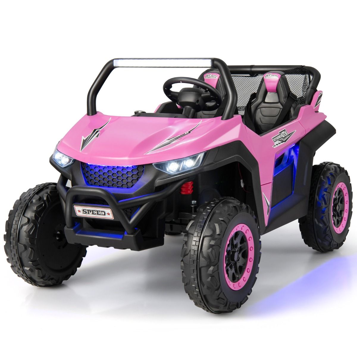 Voiture électrique Enfant 12 V Télécommande pour 3-8 Ans 2 Vitesses Ressort de Suspension Charge 59KG 118x74x71CM Noir/Rose/Rouge