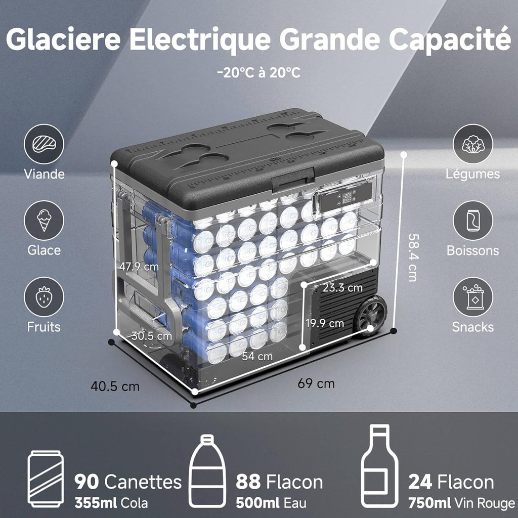 AAOBOSI 45L Glacière à Compresseur, Glaciere Électrique -20℃ à 20℃, Frigo Camion APP&Bouton Contrôle, 12/24V DC et 100-240V AC Glaciere Camping Pou...