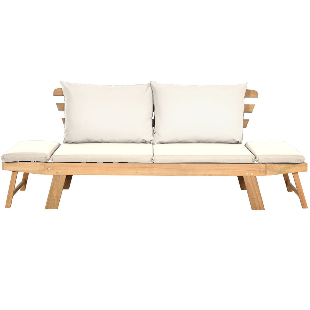Chaise Longue Convertible avec Coussin Canapé de Jardin 2 en 1 en Bois d’Acacia avec Accoudoir Réglable pour Patio Piscine Jardin Blanc/Gris/Bleu/R...