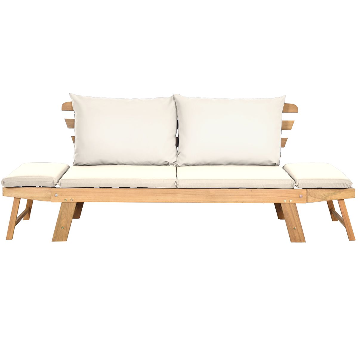 Chaise Longue Convertible avec Coussin Canapé de Jardin 2 en 1 en Bois d’Acacia avec Accoudoir Réglable pour Patio Piscine Jardin Blanc/Gris/Bleu/R...