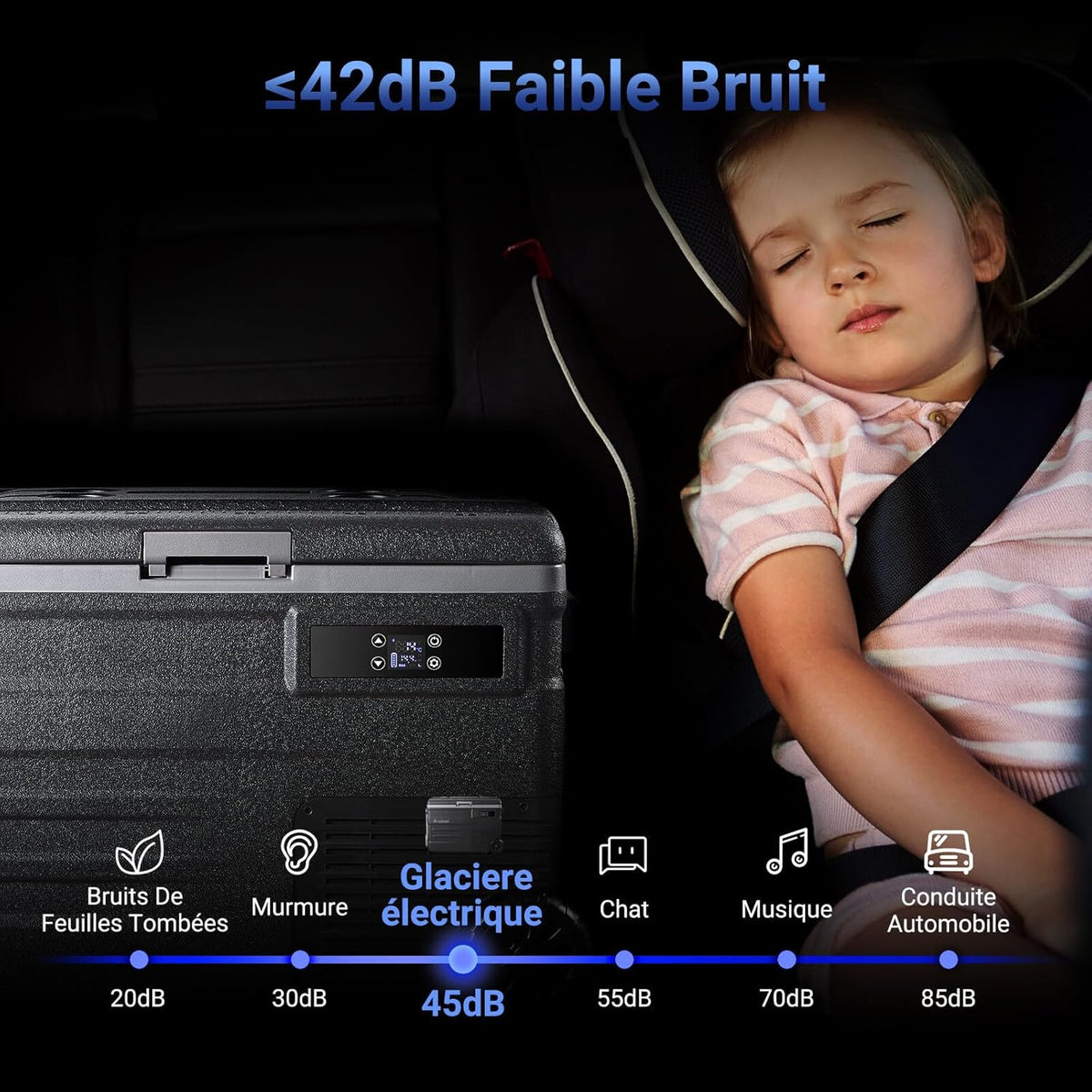 AAOBOSI 45L Glacière à Compresseur, Glaciere Électrique -20℃ à 20℃, Frigo Camion APP&Bouton Contrôle, 12/24V DC et 100-240V AC Glaciere Camping Pou...