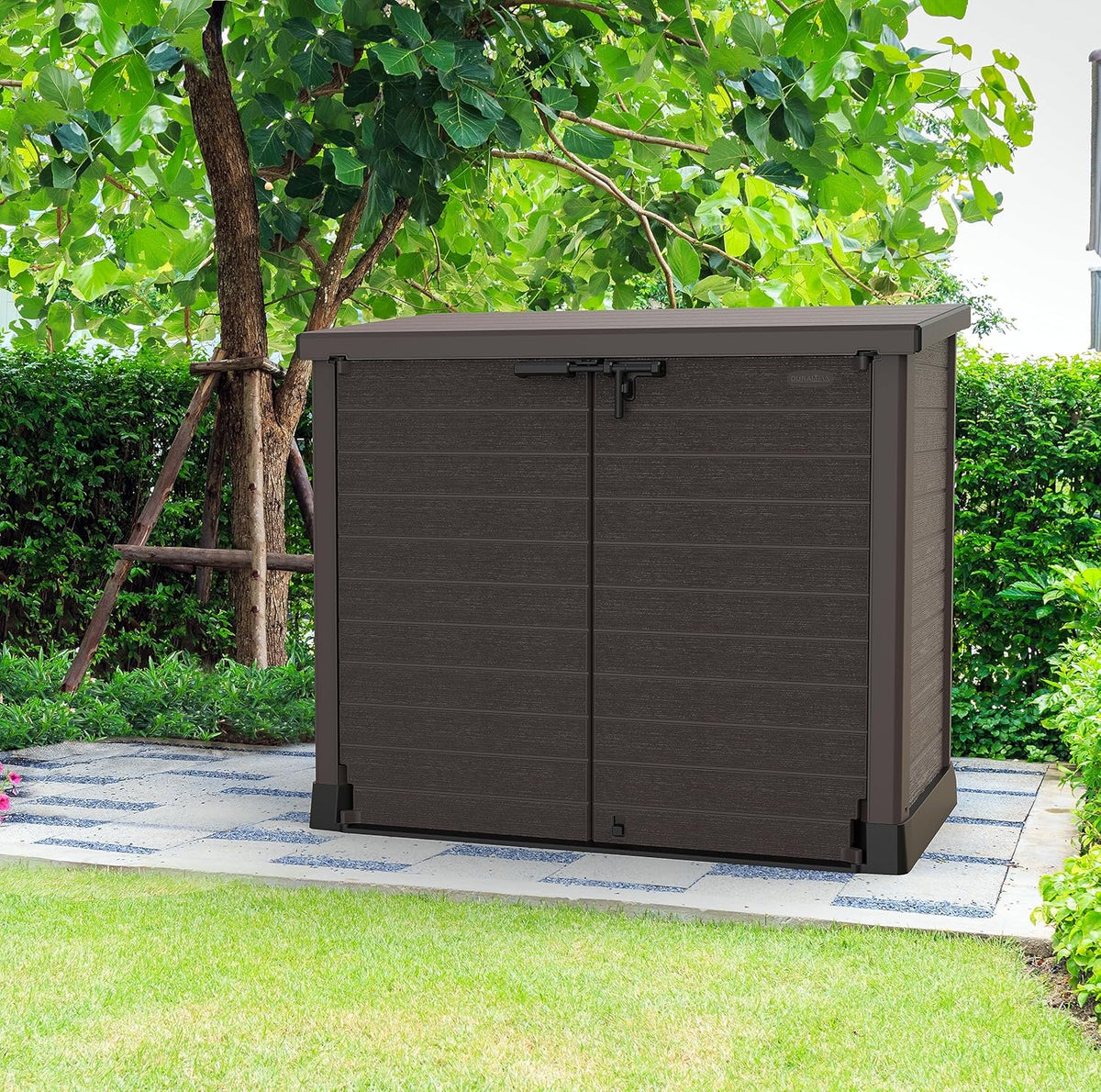Duramax StoreAway 1200L Plastic Garden Shed/ Flat Lid, Outdoor Storage Shed, Wheelie Bin Hideaways, Wheelie bin box, Durable Construction, Ideal fo...