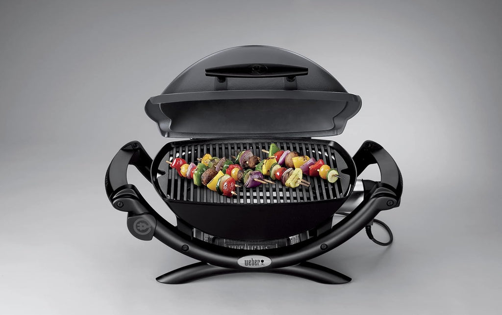 Weber Q1400 Barbecue électrique, surface de cuisson 43 x 32 cm, nomade, grille en fonte émaillée divisée en 2 parties, couvercle et cuve en fonte d...