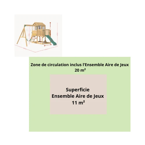 Aire de jeux enfant Montessori - 3 en 1 Balançoire, Toboggan, Cabane en bois modulable