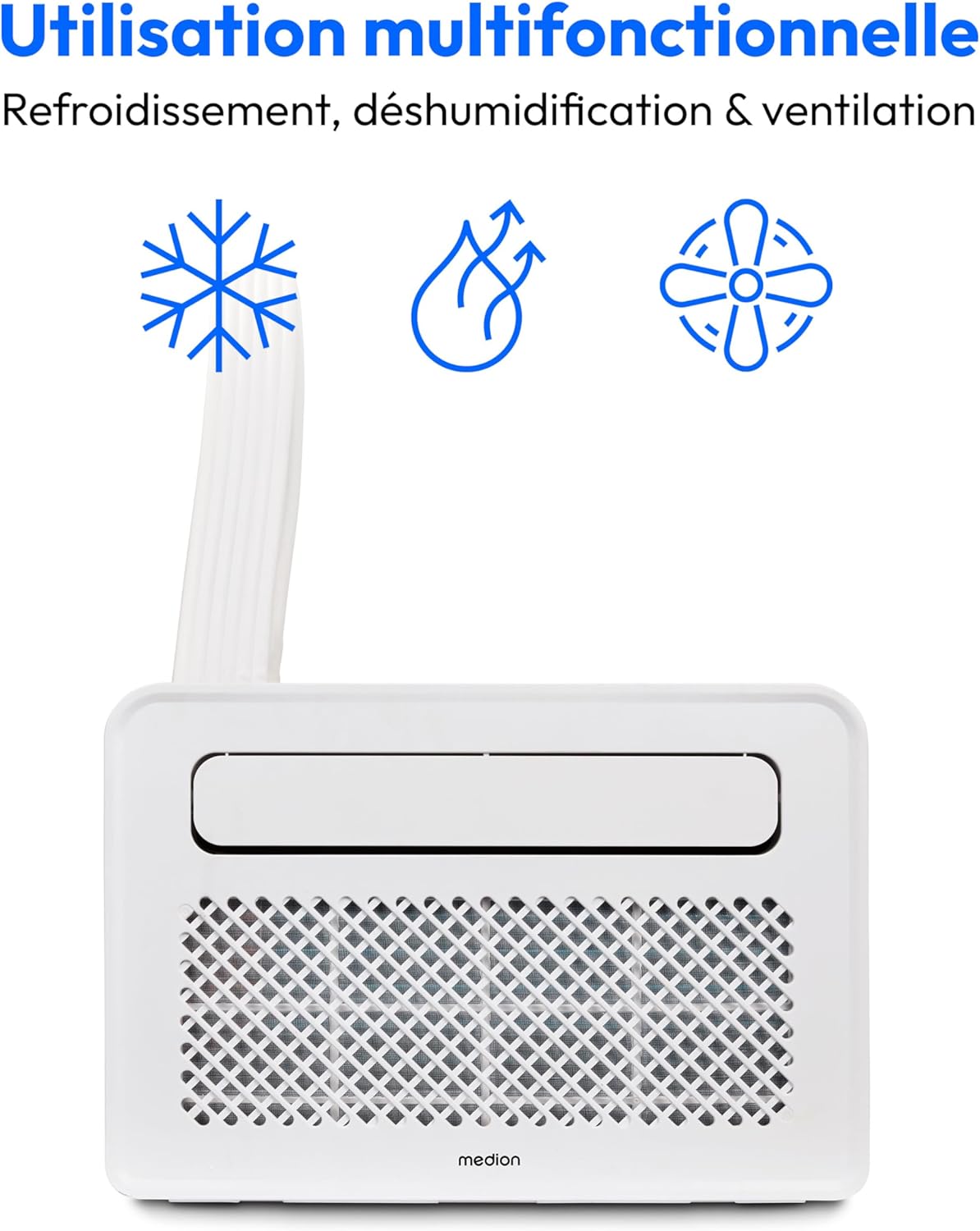 MEDION Smart Climatiseur Split P502 (5000 BTU, 3-en-1, Refroidir, Déshumidification, Ventilation, pour caravane, camping-car, kit de joint de fenêt...