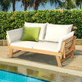 Chaise Longue Convertible avec Coussin Canapé de Jardin 2 en 1 en Bois d’Acacia avec Accoudoir Réglable pour Patio Piscine Jardin Blanc/Gris/Bleu/R...