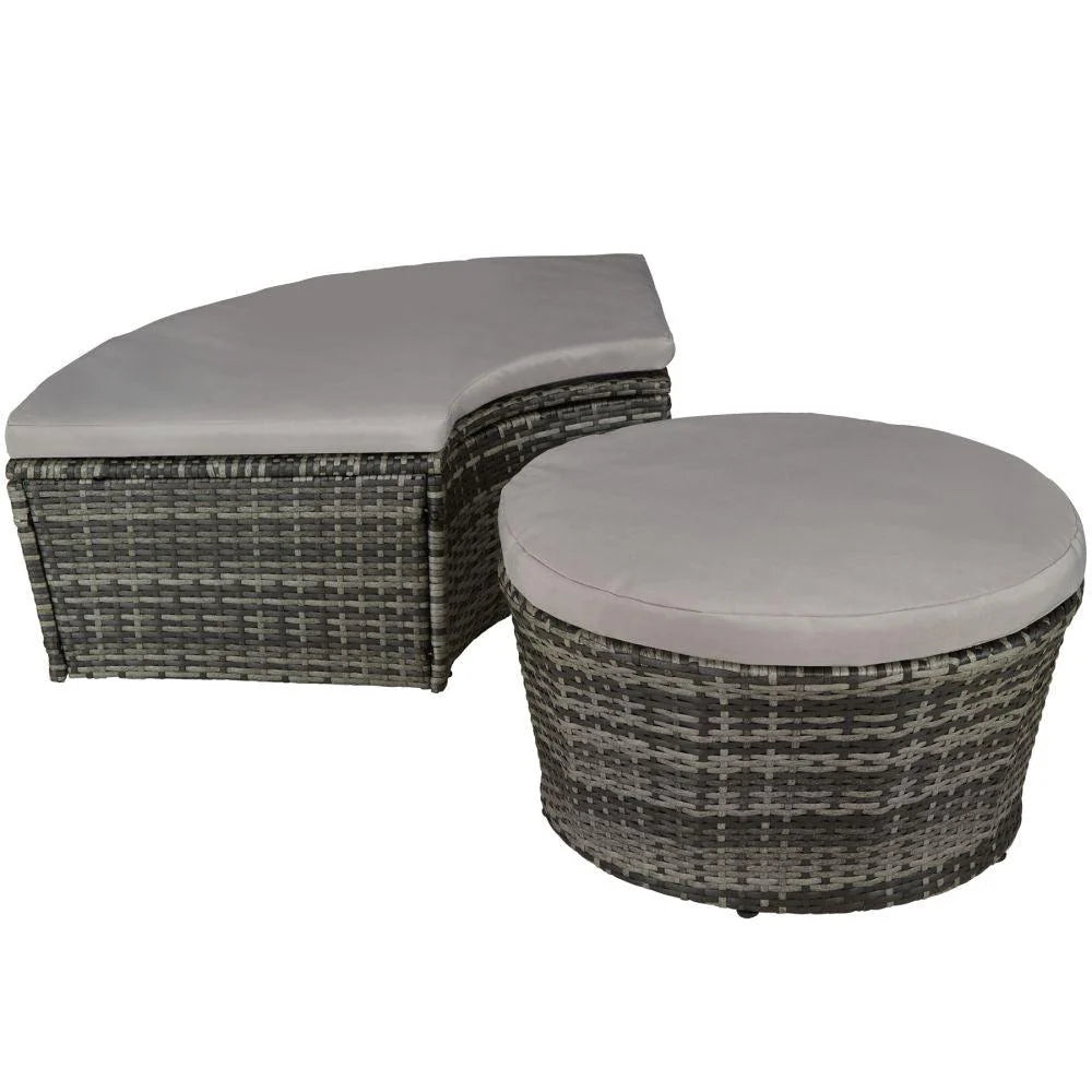 Bain de soleil transat meuble jardin rond modulable gris 2208062