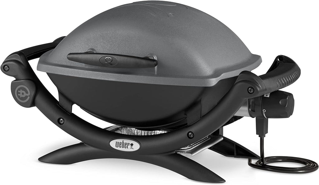 Weber Q1400 Barbecue électrique, surface de cuisson 43 x 32 cm, nomade, grille en fonte émaillée divisée en 2 parties, couvercle et cuve en fonte d...
