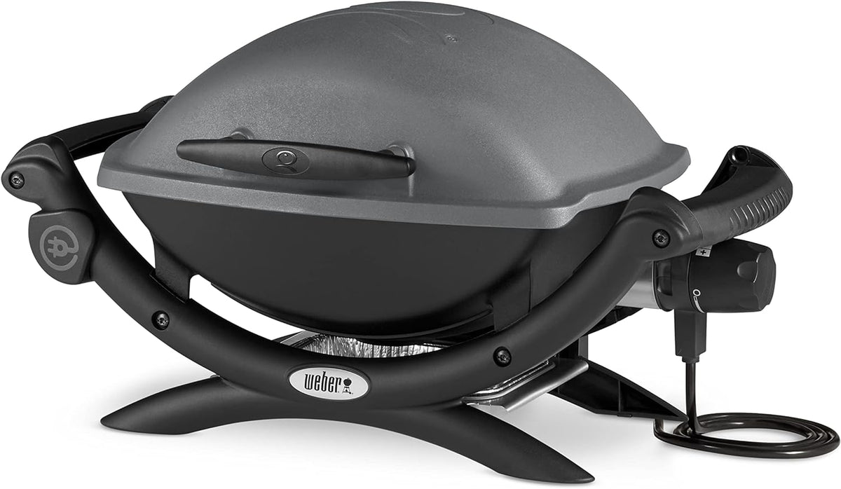 Weber Q1400 Barbecue électrique, surface de cuisson 43 x 32 cm, nomade, grille en fonte émaillée divisée en 2 parties, couvercle et cuve en fonte d...