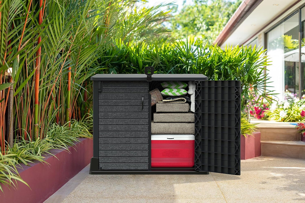 Duramax StoreAway 1200L Plastic Garden Shed/ Flat Lid, Outdoor Storage Shed, Wheelie Bin Hideaways, Wheelie bin box, Durable Construction, Ideal fo...