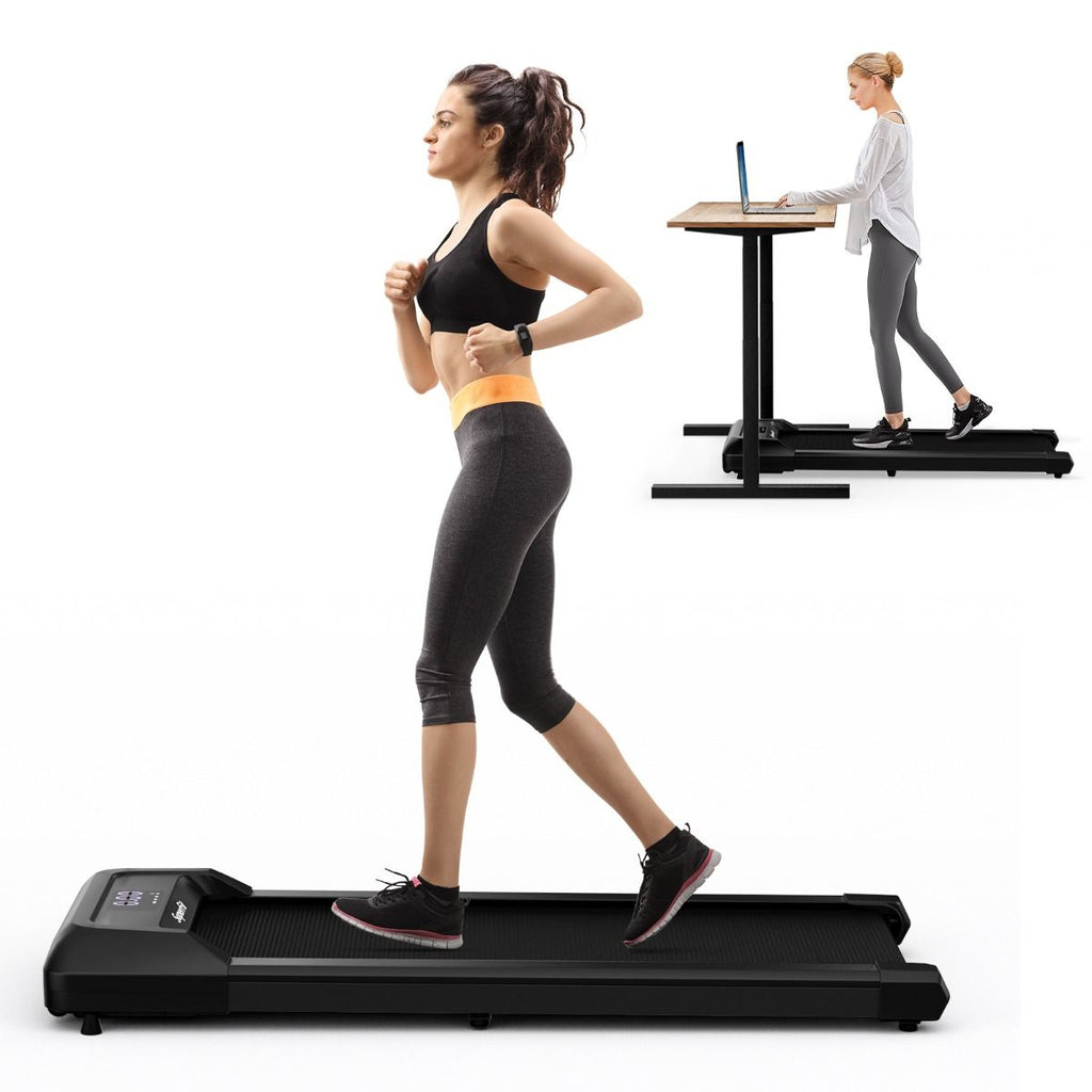 Tapis de Course Mince Tapis de Jogging avec Capacité de 120 Kg Télécommande et Écran Led Inclinable à Roulettes Tapis de Course à Glisser Gris/Noir...