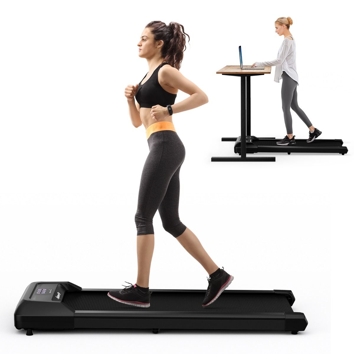 Tapis de Course Mince Tapis de Jogging avec Capacité de 120 Kg Télécommande et Écran Led Inclinable à Roulettes Tapis de Course à Glisser Gris/Noir...