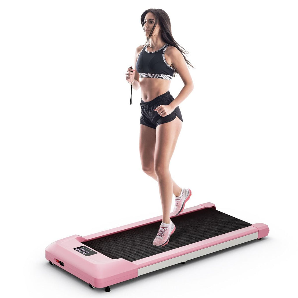 Tapis de Course Mince Tapis de Jogging avec Capacité de 120 Kg Télécommande et Écran Led Inclinable à Roulettes Tapis de Course à Glisser Gris/Noir...