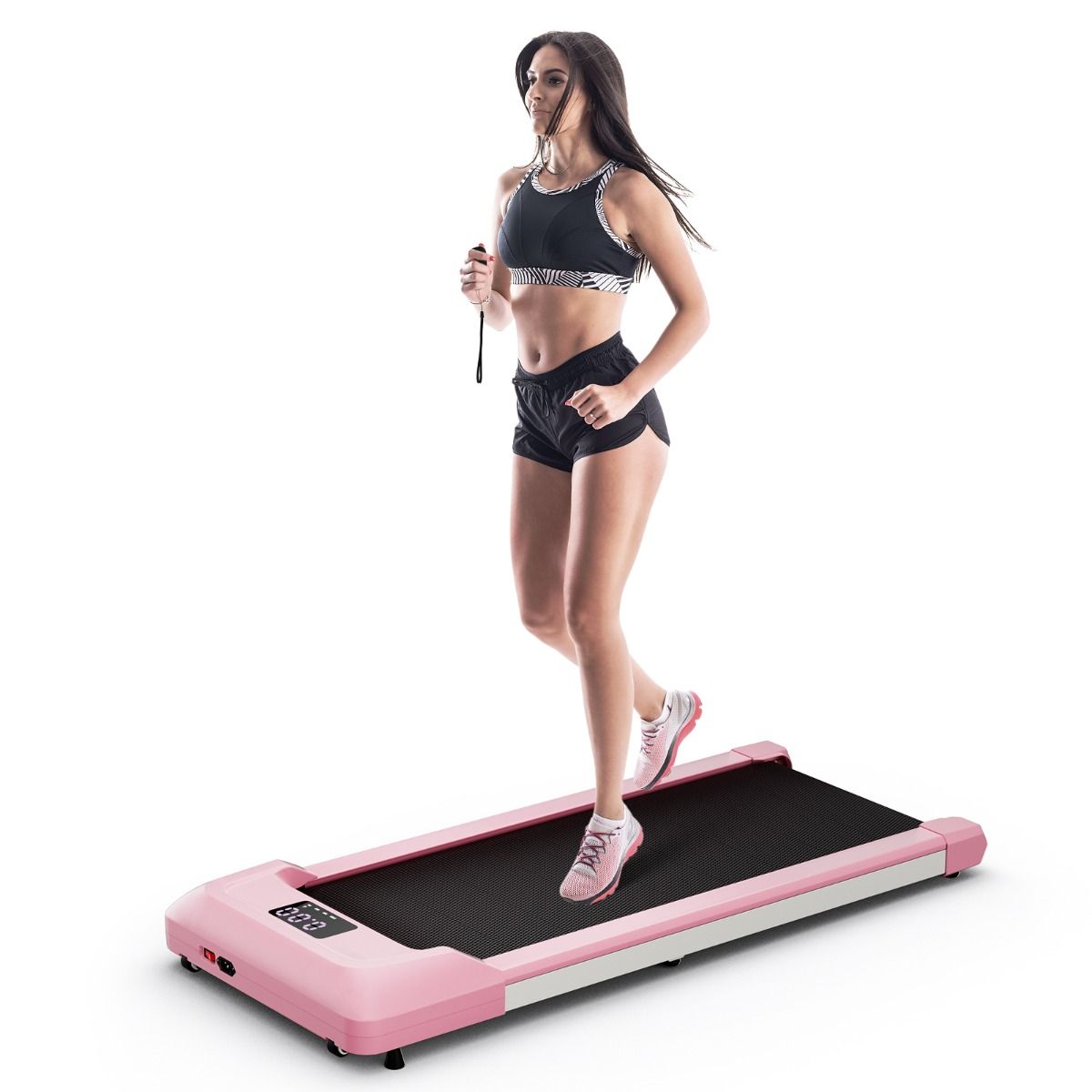 Tapis de Course Mince Tapis de Jogging avec Capacité de 120 Kg Télécommande et Écran Led Inclinable à Roulettes Tapis de Course à Glisser Gris/Noir...