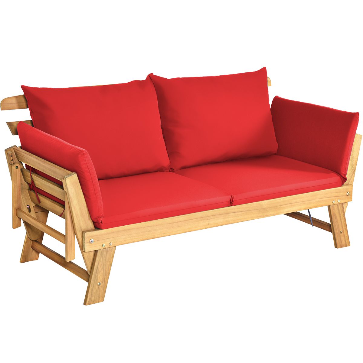 Chaise Longue Convertible avec Coussin Canapé de Jardin 2 en 1 en Bois d’Acacia avec Accoudoir Réglable pour Patio Piscine Jardin Blanc/Gris/Bleu/R...
